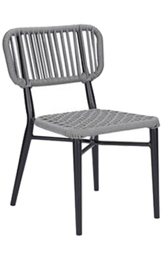 Outdoor Black Aluminum Side Chair with Grey Terylene Fabric Seat & Back.  Modern Stylish Outdoor Chair for your Restaurnat patio seating and your backyard.
