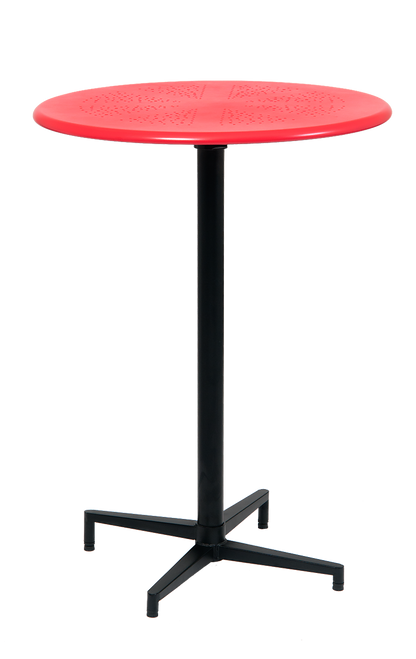  30" round indoor/outdoor metal folding table, bar height, in red finish.

Perfect for your home, restaurant, or bar seating area.  