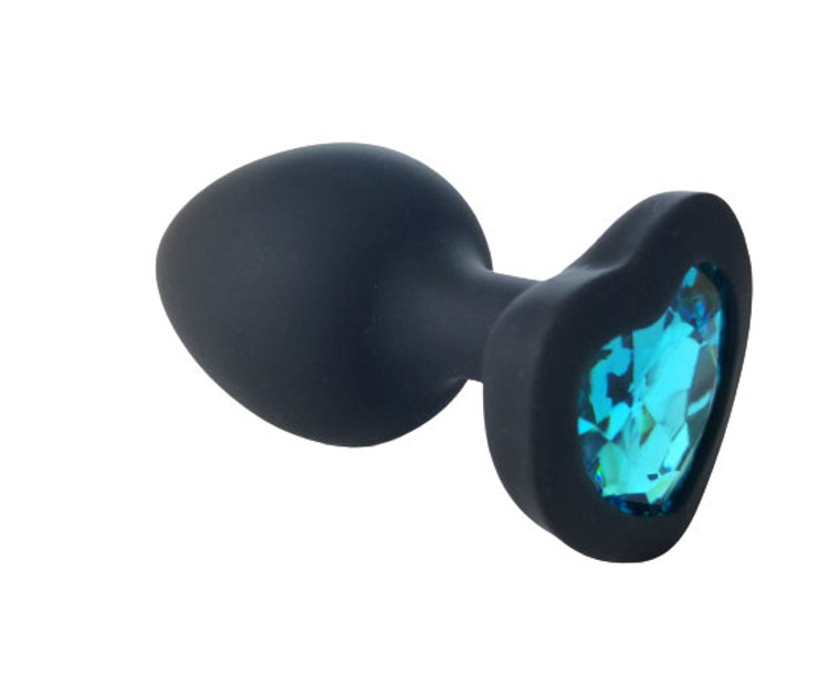 Black Silicone Butt Plug with Heart Jewel