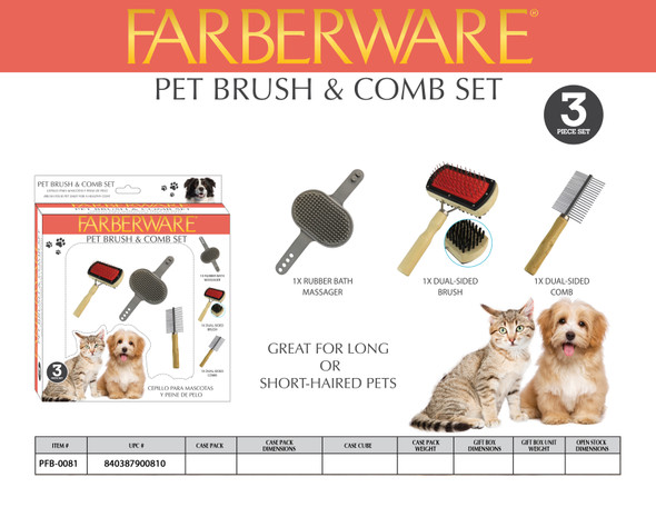 3 PCS: PET BRUSH & COMB SET