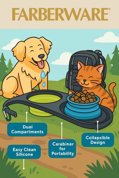 PORTABLE & COLLAPSIBLE PET FOOD BOWL WITH CARABINER