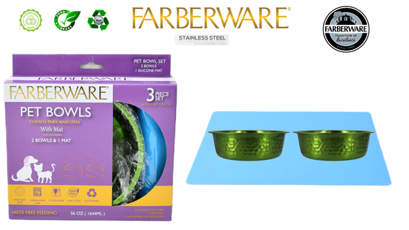 GREEN REGULAR BOWL - 3PC SET 2 HAMMER BOWLS WITH  SILICONE MATT 822 ML / 28 OZ