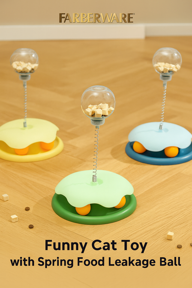 FUNNY CAT TOY
WITH SPRING FOOD LEAKAGE
 BALL