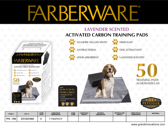 XXL CHARCOAL WITH LAVENDER SCENT PEE PADS - 50 PACK (24*24)