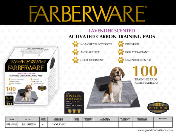 XXL CHARCOAL WITH LAVENDER SCENT PEE PADS - 100 PACK (24*24)