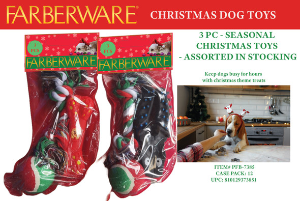 3 PC - SEASONAL CHRISTMAS TOYS - ASSORTED IN STOCKING