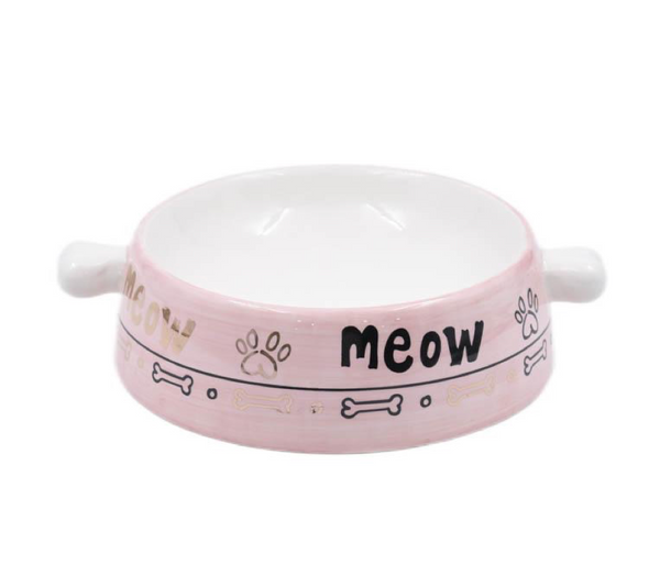 MEOW CERAMIC PET BOWL WITH LIFTING HANDLES 20 OZ (600 ML)
