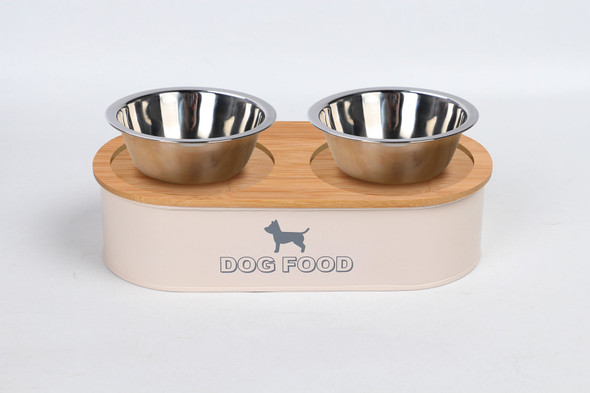 4 PC: PET FEEDER WITH BAMBOO LID & (2) PET BOWLS.