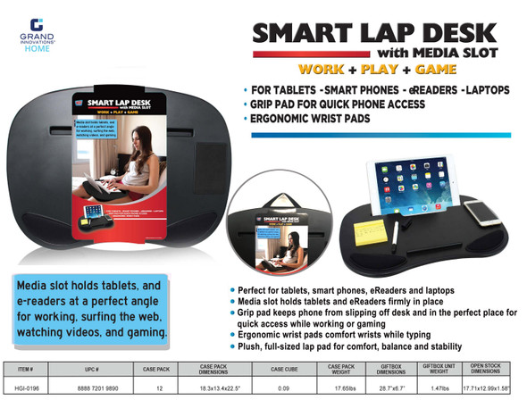 SMART LAP DESK WITH MEDIA SLOT: BLACK