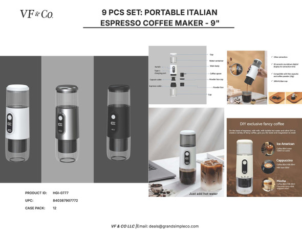 9 PCS SET: PORTABLE ITALIAN ESPRESSO COFFEE MAKER - 9"
