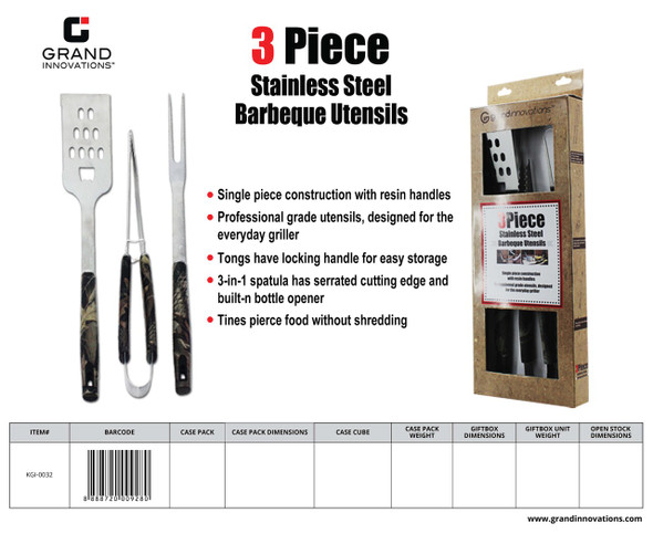 3 PC SET - STAINLESS STEEL BBQ UTENSILS