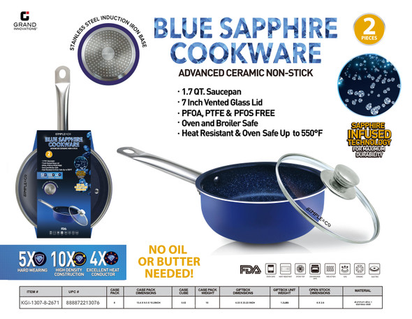 2 PCS: 1.7 QT BLUE SAPPHIRE SAUCEPAN SET