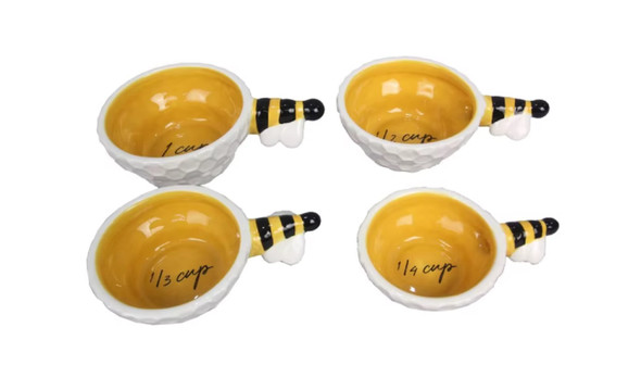 4 PCS HONEYCOMB & BEE MEASURING CUPS (1, 1/2, 1/3 , 1/4 CUP)