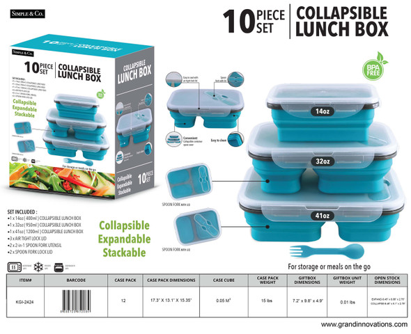 10 PCS COLLAPSIBLE LUNCH BOX SET
