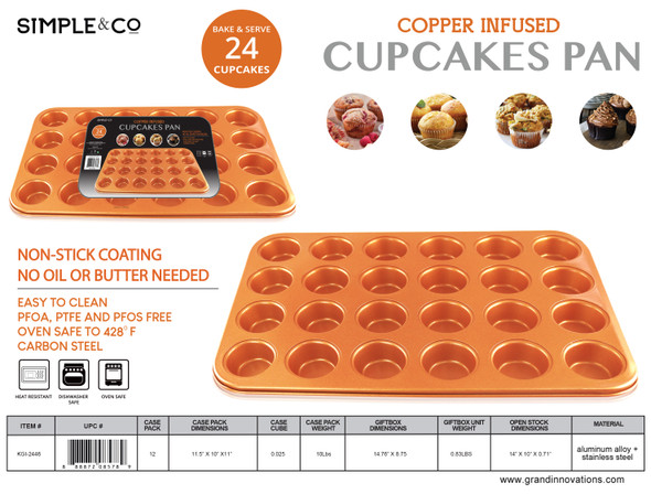 24 MINI CUPCAKES COPPER BAKING PAN