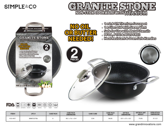 2 PCS: 2.8 QT GRANITE SAUCEPOT SET - BLACK OUTSIDE