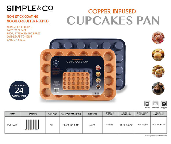 24 MINI CUPCAKES COPPER BAKING PAN - NAVY BLUE