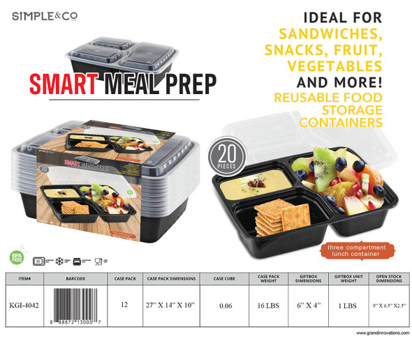 20 PCS SET THREE COMPARTMENT LUNCH CONTAINER