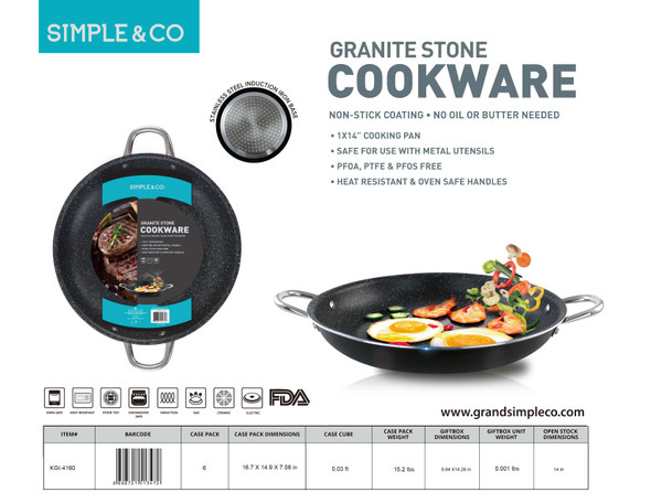 14 INCH ROUND GRANITE COOKING PAN - BLACK OUTSIDE