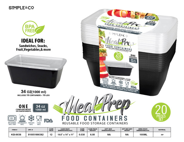 20 PCS SET SINGLE COMPARTMENT LUNCH CONTAINER 1000 ML