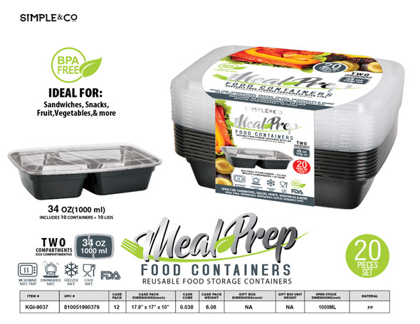 20 PCS SET TWO COMPARTMENT LUNCH CONTAINER 1000 ML