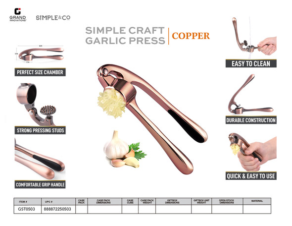COPPER SIMPLE CRAFT GARLIC PRESS