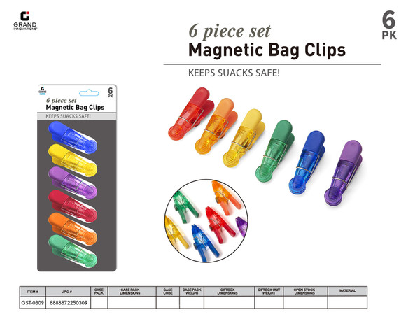 6 PIECE SET MAGNETIC BAG CLIPS KEEP SNACKS SAFE!