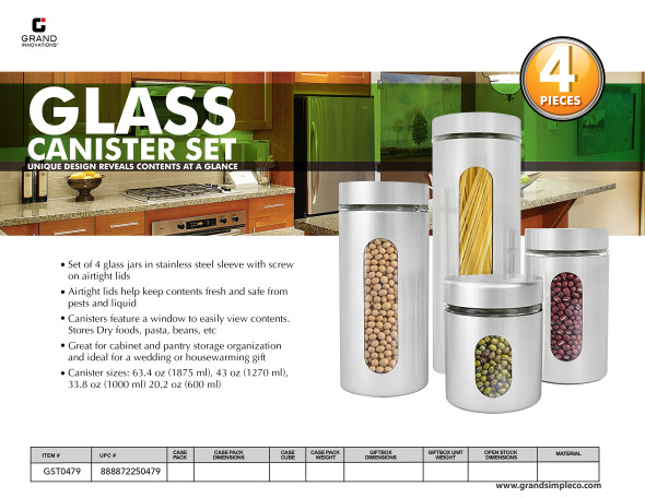 4 PIECES GLASS CANISTER SET