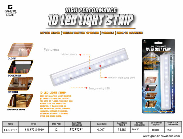 10 LED LIGHT STRIP - SILVER/WHITE