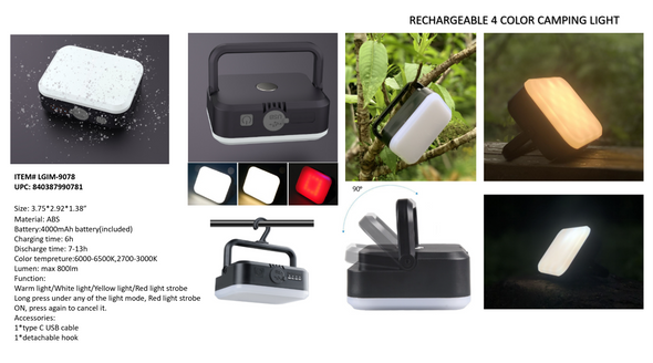 RECHARGEABLE 4 COLOR - CAMPING LIGHT