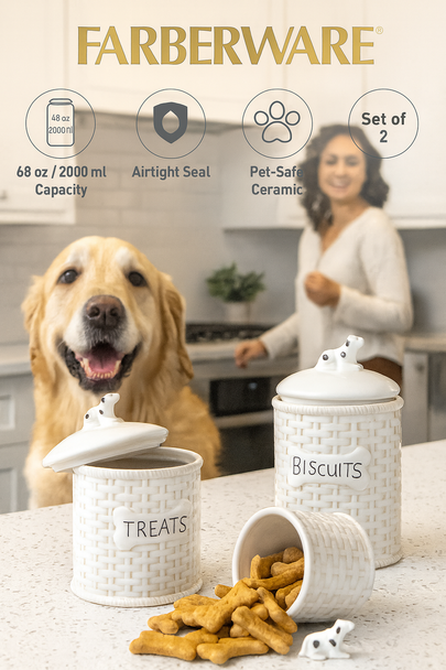 2 PCS - CERAMIC FOOD STORAGE CANISTER WITH LID 68 OZ (2000 ML)