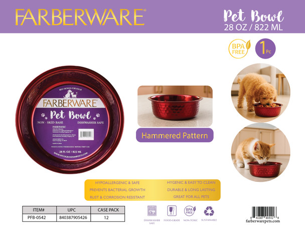 RED STAINLESS STEEL HAMMERED BOWL WITH  822 ML / 28 OZ