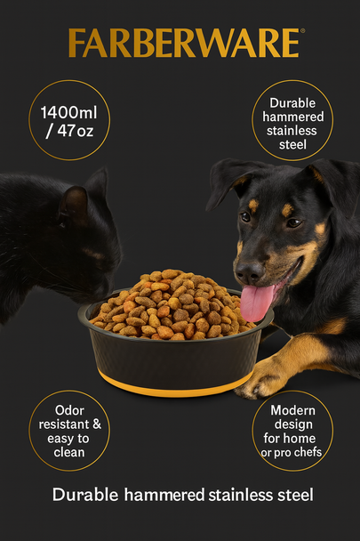 BLACK HAMMERED STAINLESS STEEL BOWL - 1400ML / 47 OZ