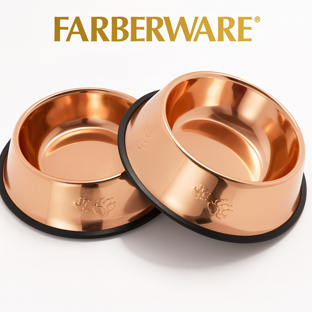 ROSE GOLD STAINLESS STEEL STRIPE BOWL WITH NON-SKID SILICONE RIM - 12 OZ (350 ML)