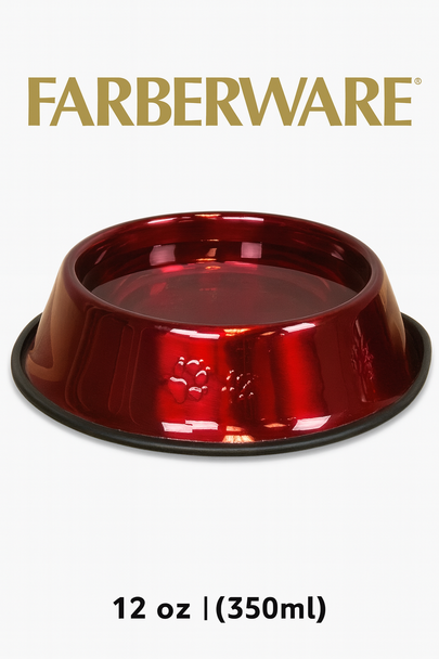 RED STAINLESS STEEL STRIPE BOWL WITH NON-SKID SILICONE RIM - 12 OZ (350 ML)