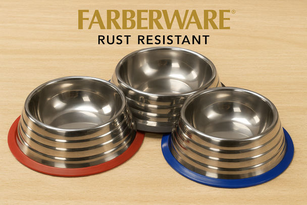 SILVER STAINLESS STEEL STRIPE BOWL WITH NON-SKID SILICONE RIM -6.8 OZ (200 ML)