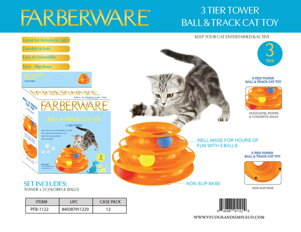 3-TIER TOWER BALL & TRACK CAT TOY - ORANGE
