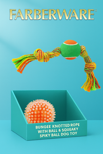 DOG TOY ASST IN PDQ - SPIKY BALL & KNOTS ROPE WILL BALL