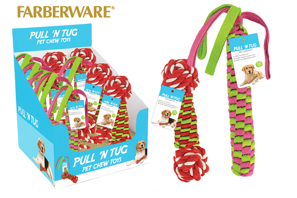 DOG TOY ASST IN PDQ- ROPE BONE & WUBBA WEAVE TOY WITH TAIL