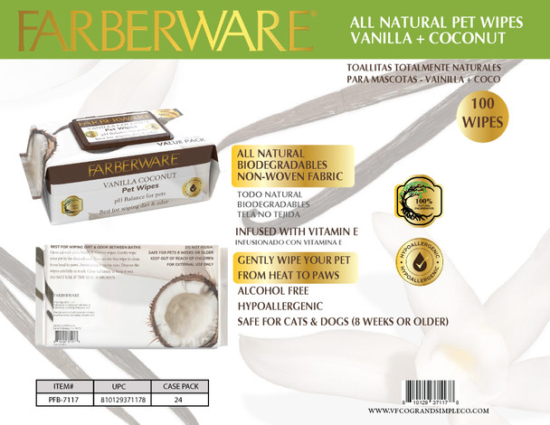 VANILLA COCONUT DEODORIZING WIPES FOR DOGS & PUPPIES