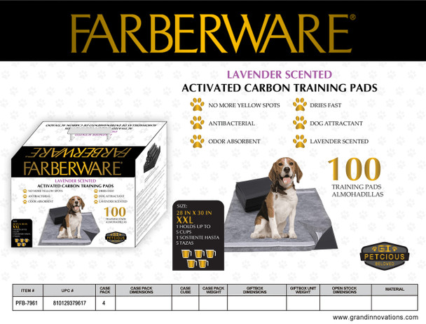 PEE PADS CHARCOAL LAVENDER 28*30 100PK/BLACK BOTTOM