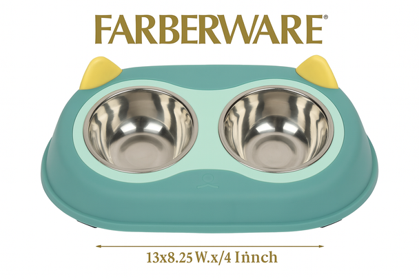 3 PCS SET: STAINLESS STEEL PET BOWL WITH STAND 13X8.25X4"