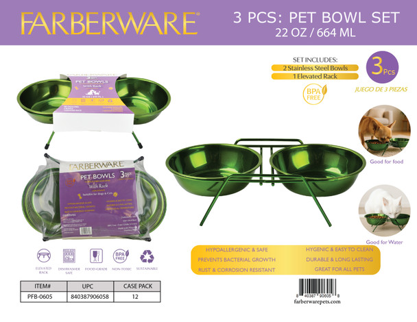 3 PCS SET: 2 GREEN BOWL WITH RACK 664 ML / 22 OZ