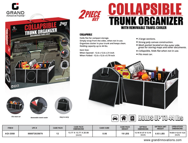 2 PCS: TRUNK ORGANIZER WITH COOLER BAG SET - BLACK