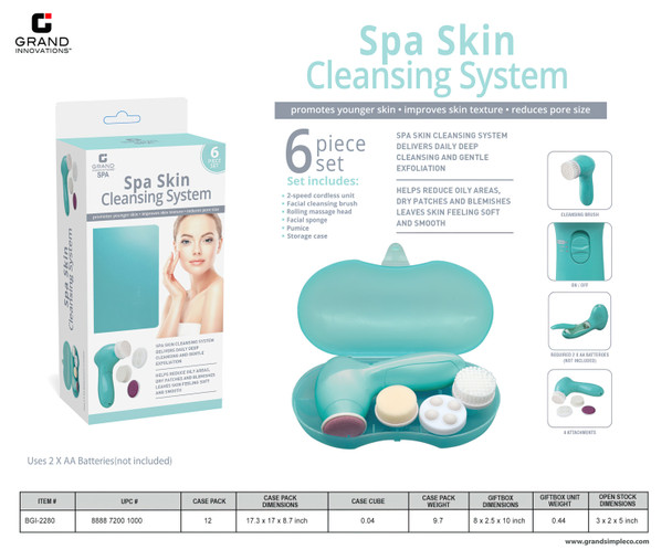 6 PCS SET: SPA SKIN MINT, PINK, PURPLE - CLEANSING SYSTEM