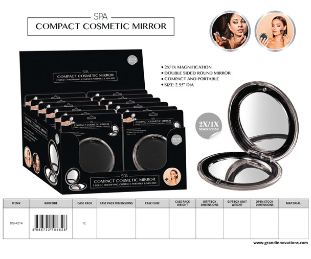 2X MAGNIFIER MAKEUP MIRROR IN PDQ - BLACK
