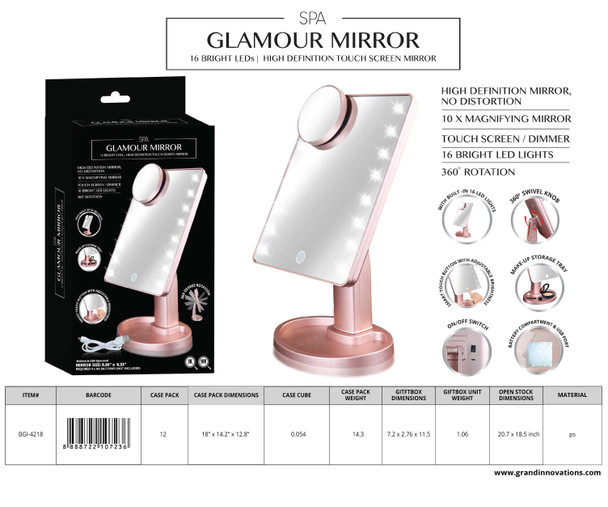 3 PCS SET: 16 LED 360 ROTATED GLAMOUR MIRROR - ROSE GOLD