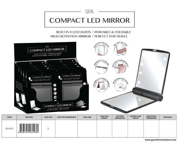 MINI 8 LED MAKEUP MIRROR IN PDQ - BLACK