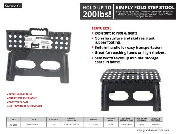 SIMPLY FOLD STEP STOOL15' WIDE: BLACK