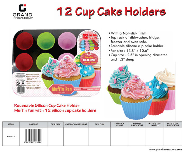 12 PC: 12 SILICONE BAKING CUPS AND BAKING PAN